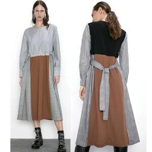 EUC Zara Mixed Media Prairie Core Midi-Dress